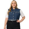 Agnes Orinda Women's Plus Size Jean Raw Hem Button Down Sleeveless Crop Denim Vest - 3 of 4