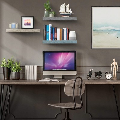 Rustic White and Blue Wood Floating Wall Shelves Set