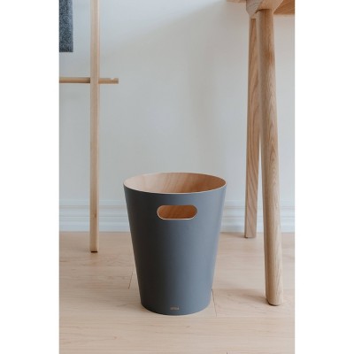 Natural and Charcoal Wood Bathroom Trash Can