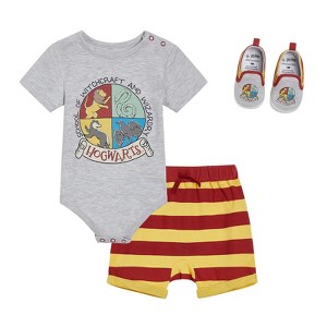 Harry Potter Baby Bodysuit, Shorts and Shoes 3 Piece Outfit Set Newborn to Infant Sizes (0-3 Months - 24 Months) - 1 of 4