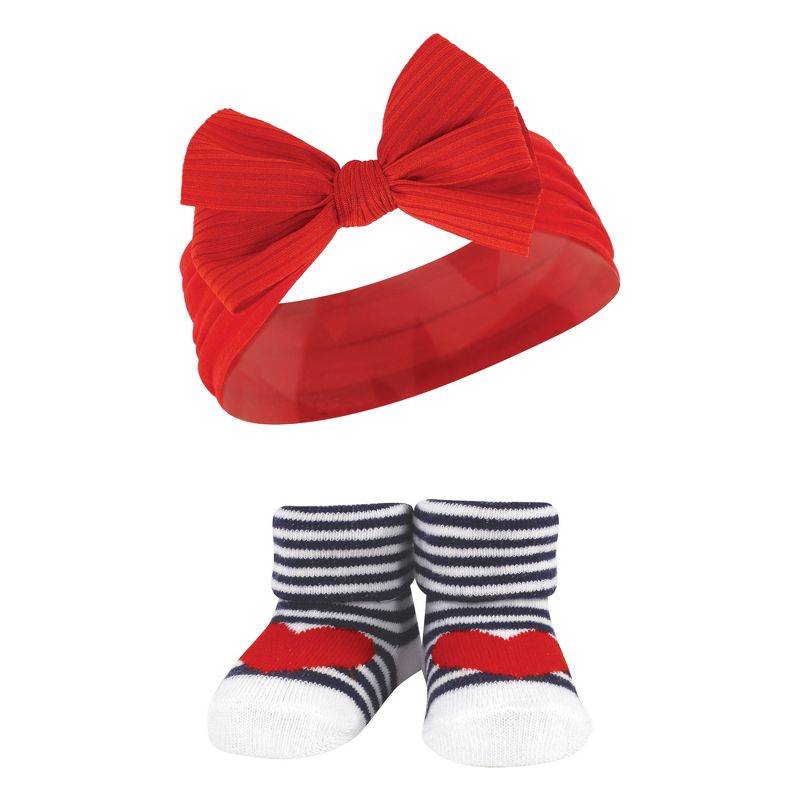 Hudson Baby Infant Girls Headband and Socks Giftset, Red Blue Bows, One Size, 5 of 6