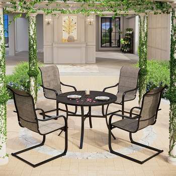 5pc Patio Dining Set with Round Table & Steel C-Spring Chairs - Captiva Designs