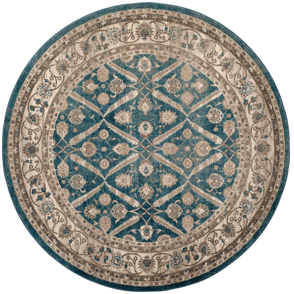 6'7in Floral Loomed Round Area Rug Blue/Beige - Safavieh