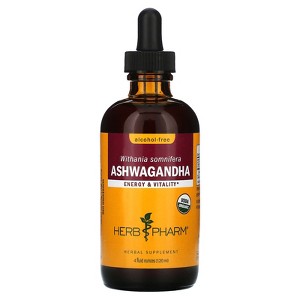 Herb Pharm Certified Organic Ashwagandha Extract Drops for Traditional Support for Energy and Vitality, Alcohol-Free Glycerite, 4 Oz - 1 of 2