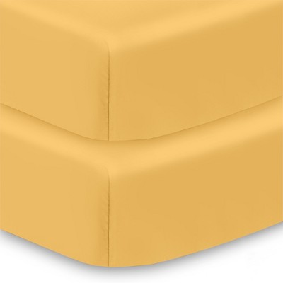 BreathableBaby Cotton Percale Fitted Sheet, For 52" x 28" Crib & Toddler Bed Mattress, Yellow (2-Pack)