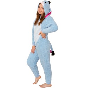 Seven Times Six Disney Winnie The Pooh Adult Eeyore Fleece Cosplay Costume Union Suit Pajama Blue - 1 of 4