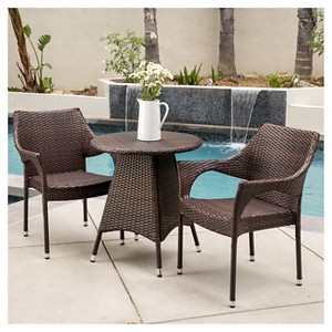 Ceylon 3-piece Wicker Patio Bistro Set: Weather-Resistant, Iron Frame, No Cushion - Christopher Knight Home - 1 of 4