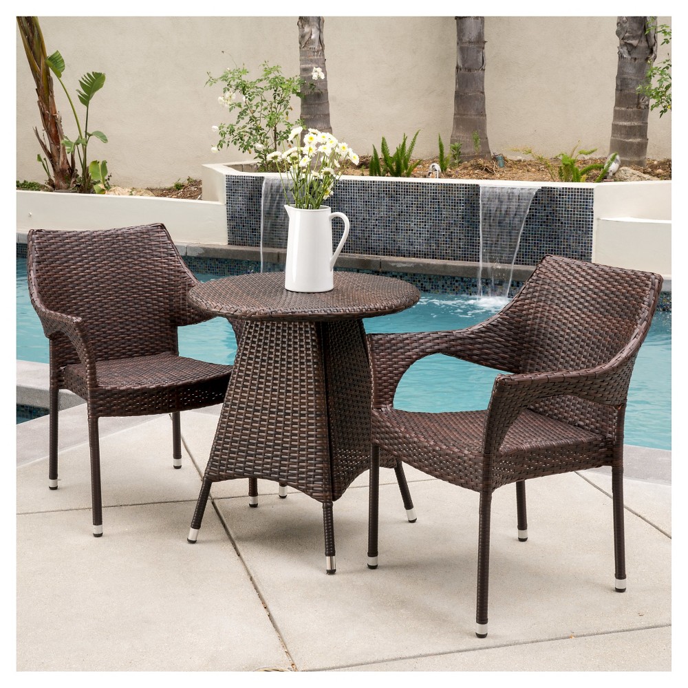 Photos - Garden Furniture Ceylon 3-piece Wicker Patio Bistro Set: Weather-Resistant, Iron Frame, No