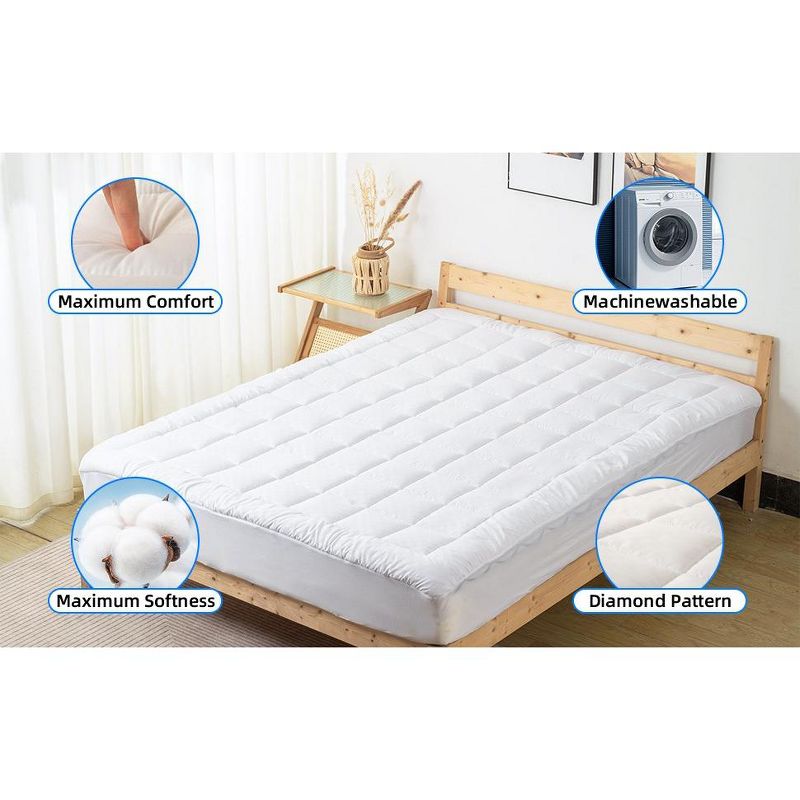 Continental Sleep, 1-Inch Quilted Fitted Fluffy & Soft Mattress Pad, Cooling Protector Cover with 8-18” Deep Pocket, White, 6 of 9