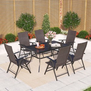 Captiva Designs 7pc Outdoor Patio Slat-top Rectangle Dining Steel Table & Foldable Arm Chairs - 1 of 4