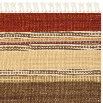 Handmade Red and Beige Wool Striped Kilim Rug