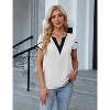 Women's Color Block V-Neck Petal Short Sleeve Blouse, Casual Loose Fit Shirt for Daily & Office Wear - 3 of 4