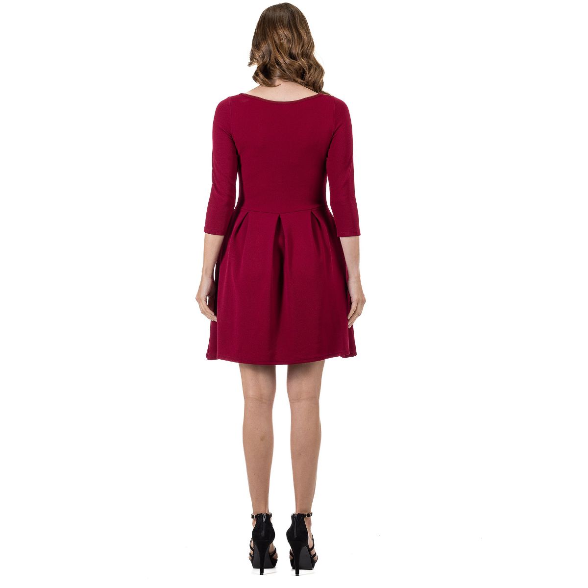Womens Boat Neck Three Quarter Sleeve Pleated Fit N Flare Pocket Dress - 24seven Comfort Apparel™ - thumbnail 8