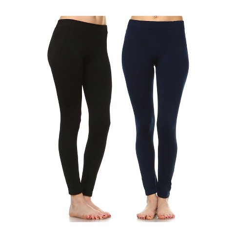 Women's Pack Of 2 Solid Leggings Black , Navy One Size Fits Most