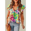 I AM A FASHION JUNKY Multicolour Leopard Flutter Sleeve V Neck Crinkled Blouse - 4 of 4