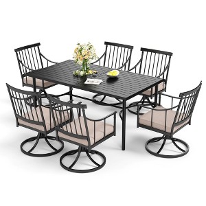 Captiva Designs 7pc Patio Slatted Top Steel Dining Table with Umbrella Hole & Stylish Cushioned Metal Chairs - 1 of 4