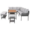 6-Piece Outdoor Rope Patio Conversation Set, L-Shaped Sectional Sofa with Deep Cushions and Acacia Wood Table with Ice Box – Maison Boucle - 2 of 4