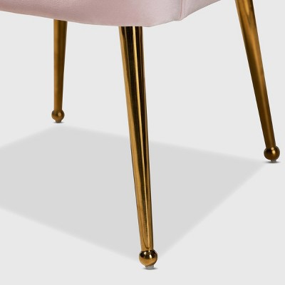 Luxurious Light Pink Velvet & Gold Seashell Accent Chair