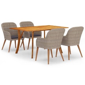 vidaXL Modern Patio Dining Set - 5 Piece, Solid Acacia Wood Table with Weather-Resistant PE Rattan - Brown, Dark Gray Cushions - 1 of 4