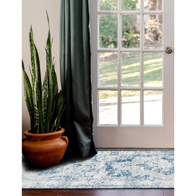 Salle Garnier Blue and Ivory Low Pile Runner Rug