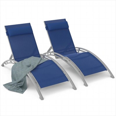 Gulches Set of 2 Patio Recliner Chairs with Adjustable Backrest and Removable Pillow for Indoor&Outdoor (Blue,2 Lounge Chair)