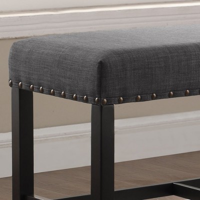 Elegant 41'' Gray Fabric Upholstered Dining Bench with Nailhead Trim