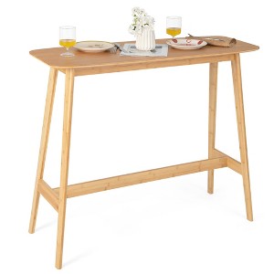 Costway Bamboo Bar Table 48'' High Top Console Dining Pub Table For Narrow Space Natural - 1 of 4