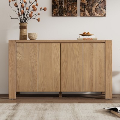 VYNXARIA Buffet Cabinet with Storage,4-Door Retro Wood Sideboard and Adjustable Shelves for Dining Room,and Living Room,Natural