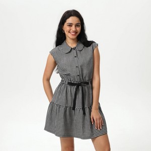 Women's Mini Cap Sleeve Elastic Waistband Mini Dress - Wild Fable™ Black Gingham - 1 of 4