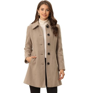 Allegra K Women's Collar Long Sleeve Single Breasted Winter Long Coat - 1 of 4