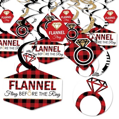 Big Dot of Happiness Flannel Fling Before the Ring - Buffalo Plaid Bachelorette Party Hanging Decor - Party Decoration Swirls - Set of 40