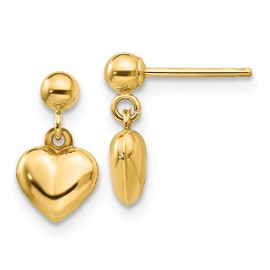 Black Bow Jewelry Kids Puffed Heart Dangle Post Earrings in 14k Yellow Gold - 1 of 4