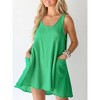 Women Tank Dress Sleeveless Scoop Neck Loose Mini Dress A-Line Sundresses Swimsuit Coverup with Pockets Green S - 3 of 4