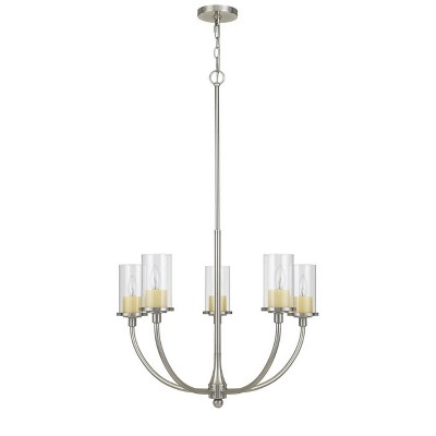 26.5" x 26.5" x 41.5" Metal Chandelier with Glass Shade Brushed Steel - Cal Lighting