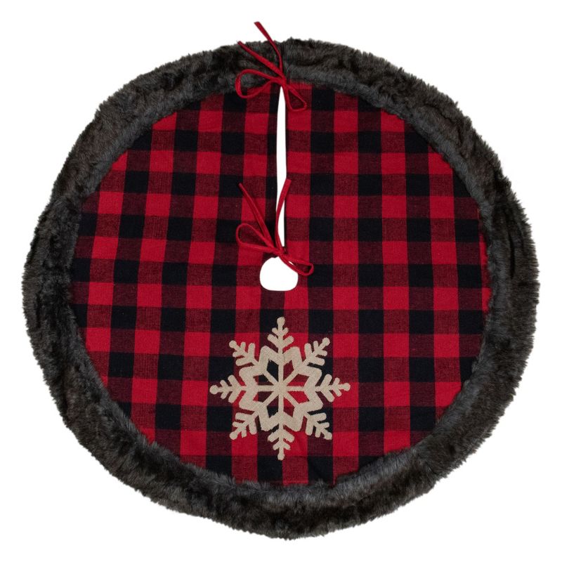 Northlight 48-Inch Red and Black Christmas Tree Skirt with Burlap Snowflake, 1 of 6