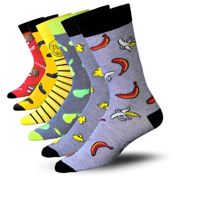 JAMES FIALLO Mens 6-Pairs Whimsical Cuisine Food Colorful Patterned Crew Dress Socks
