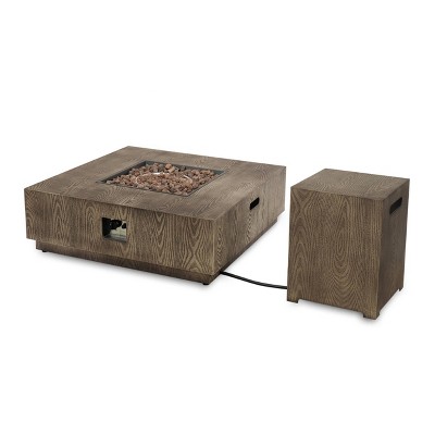 Wellington 40" Square Iron Gas Fire Pit with Tank Holder - Brown - Christopher Knight Home
