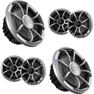 Wet Sounds HTM-8 Full-Range Class-D 85x8 W RMS @4 OHM Amp, Two pairs RECON 6-S 6.5" 60-W RMS Coaxial Speakers With Silver XS Grille And Cone & Two ... - 1 of 4