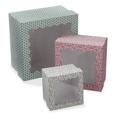 TAG Green & Red Large, Medium and Small Holiday Scallop Window Top Display Gift Boxes, Set of 3