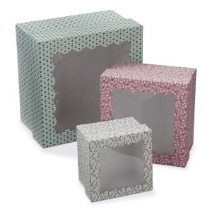 TAG Green & Red Large, Medium and Small Holiday Scallop Window Top Display Gift Boxes, Set of 3 - 1 of 2