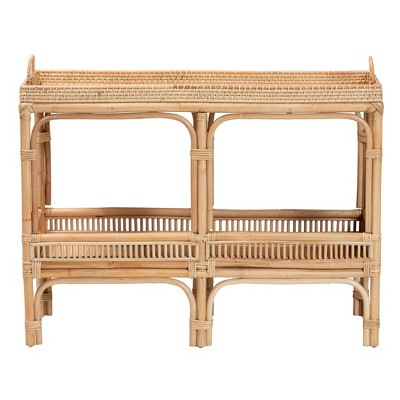 Lombok Natural Brown Rattan Bohemian Hallway Console Table with Storage