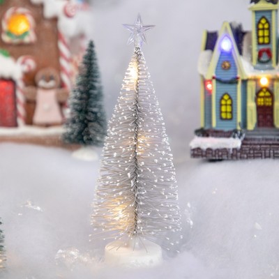 Set of 2 Silver LED Mini Bottle Brush Christmas Trees with Star Topper