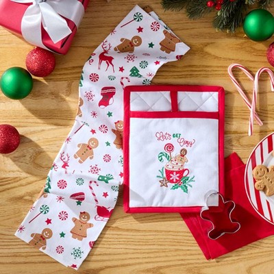 The Lakeside Collection Kitchen Towels Holiday Housewarming Gift Set - Towel & Wooden Spoon Gift Set