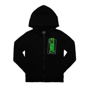 Minecraft Characters Surrounding Creeper Long Sleeve Boy's Black Zip Hoodie - 1 of 3