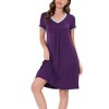 cheibear Women's Soft V-Neck Summer Pajama Lounge Dress with Pockets Nightgowns - 2 of 4