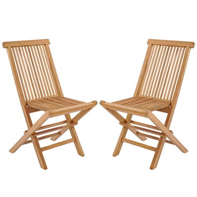 Natural Teak Wood Outdoor Folding Chair with Slatted Seat