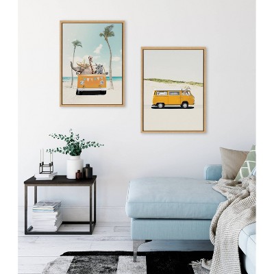 Natural Framed Beach Safari Animals Canvas Wall Art, 18x24