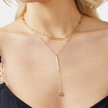 Women's Gold-Tone Chainlink and Lariat Necklace Set - Cupshe