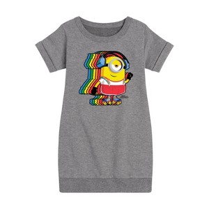 Girls' - Despicable Me Minions - Retro Rainbow Skater Graphic Short Sleeve Fleece Dress - 1 of 4