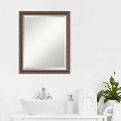 Distressed Rustic Brown Beveled Wood Bathroom Vanity Mirror